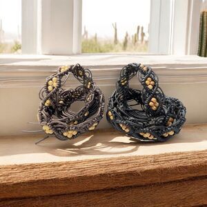 Vintage Pair Macramé Western Belts Ladies Black Brown Beaded 30” (plus) x 1.25”
